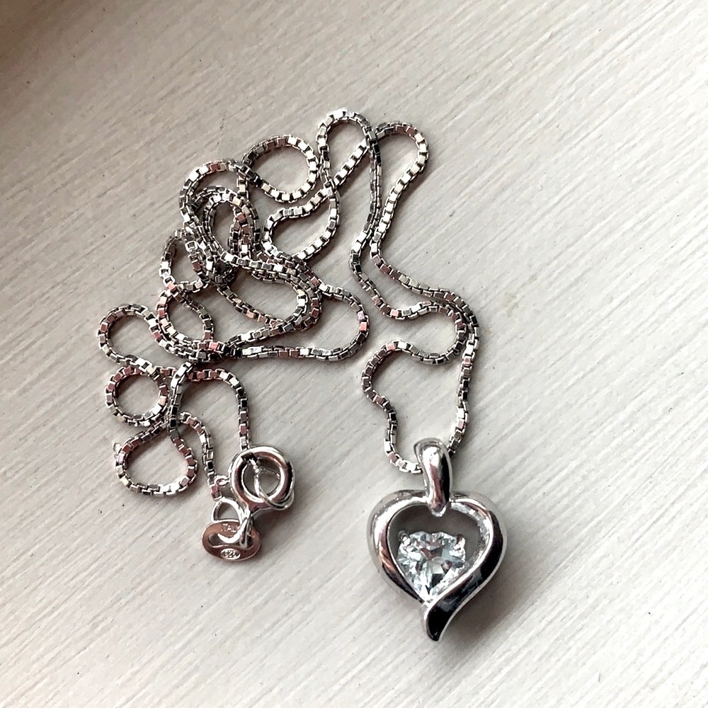 Aquamarine Sterling Silver Heart Necklace
